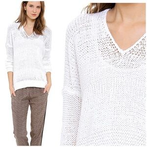 Vince White Crochet Open Knit V-Neck Sweater Size S EUC